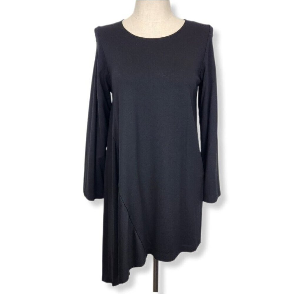 Bryn Walker Shift Dress Womens S Black Long Sleeve Round Neck‎ A-Line Asymmetric